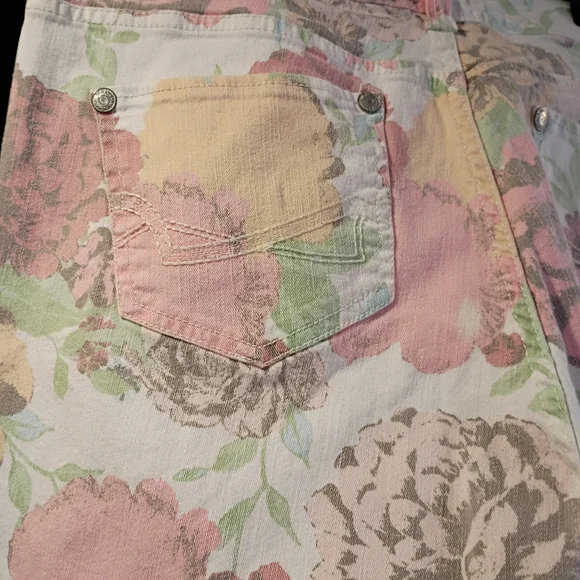 Nine West Vintage America Boho Floral Ankle Pants Denim Multicolor Women's 12 🌸 - Picture 9 of 10